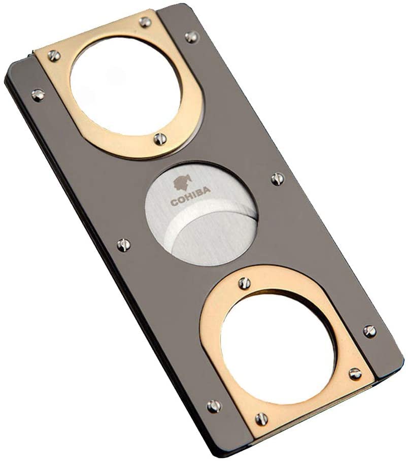 Zigarettenschneiderzubehör, Zigarrenschneider Edelstahl Guillotin-Doppelklingen Cutter Taschenschneider Tragbare Zigarren-Werkzeugmesser-Schere mit Tasche (grau) (Color : Gray)