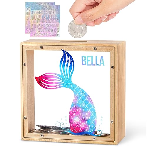 Image of MHJY Wooden Piggy Bank for Kids Personalizable DIY Coin Bank for Girls Boys