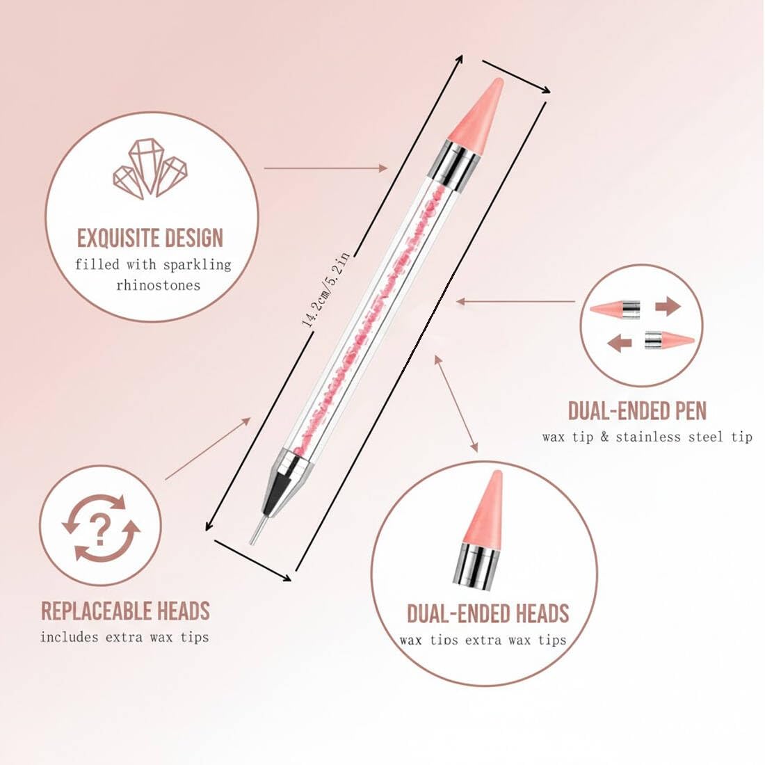 2 Set Penna di Cera per Strass Unghie con Punte di Ricambio e Pinzetta, Penna per Nail Art di Precisione, Brillantini Unghie, Strass Nail Pen per Decorazioni Unghie e DIY