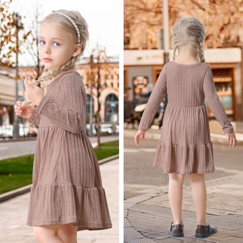 Image of Toddler Baby Girl Long Sleeve Dress Girls Knit Sweater Dresses Tiered Kids Swing Holiday Clothes Fall Winter