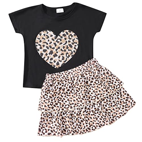Image of Akyzic Little Girl Skirt Outfit Two Piece Spring Summer Outfit Butterfly Dress Cat Print Skirt Toddler Girl Outfit Set