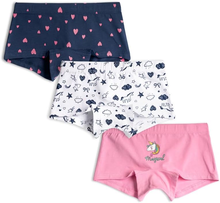 Girls Cotton Boxer Boyshorts Panties Underwear for Kids (Multicolor) Pack of 3