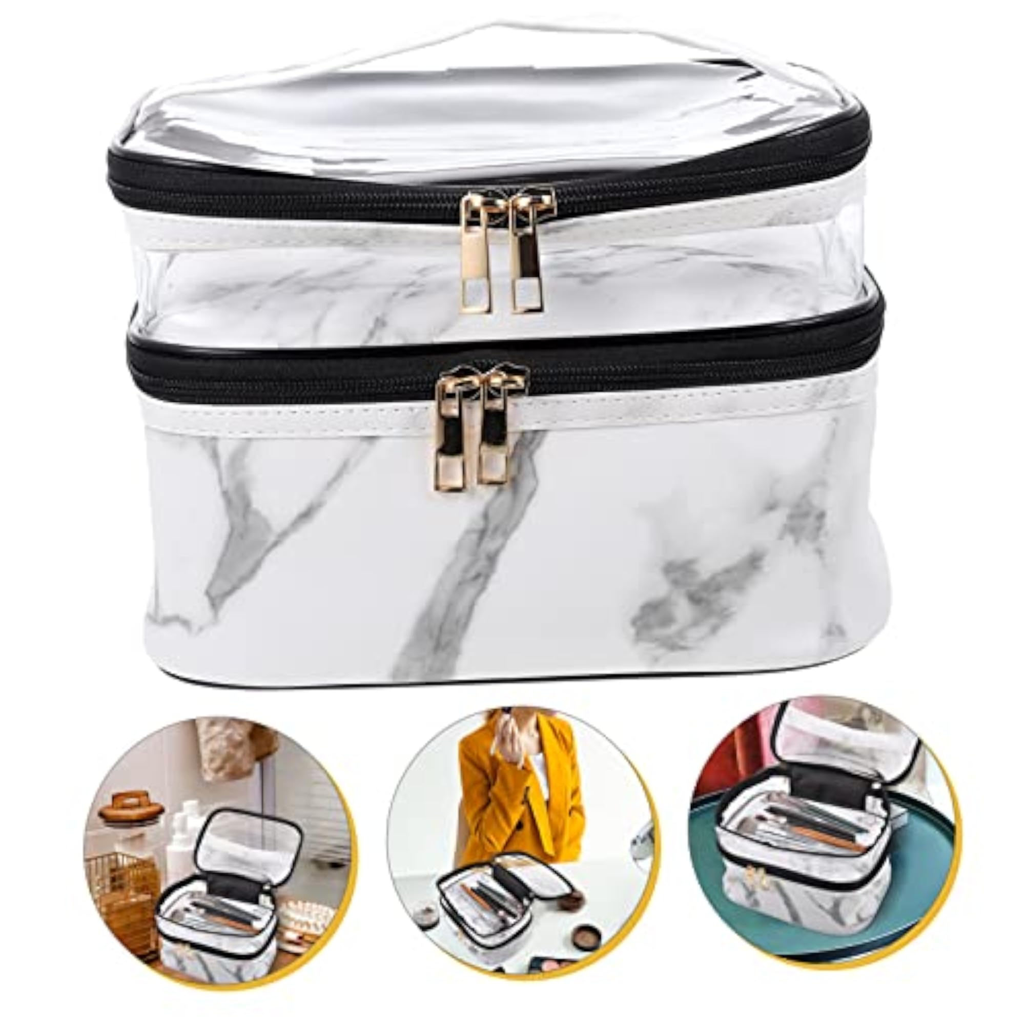 2pcs Marble Cosmetic Bag Set, Canvas Makeup Bags for Women