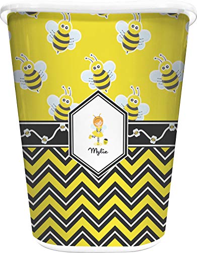 RNK Shops Personalized Buzzing Bee Waste Basket - Double Sided (White)