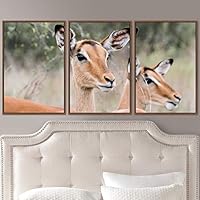 3 Piece Framed Canvas Wall Art Fawn in The Wild Animals Deer Expressive Impressionism Rustic - 16