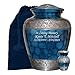 Personalized Large Size Blue Human Cremation Urn with Keepsake and Velvet Bag