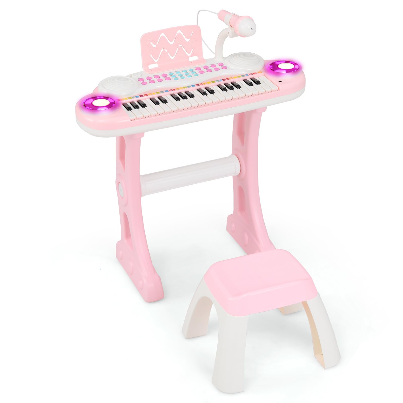 RELAX4LIFE Pianoforte per Bambini con 37 Tasti, Tastiera Elettronica con Microfono e Sgabello, Funzioni di Record e Playback, Pianoforte Giocattolo Regalo per Ragazza/Ragazzo (Rosa)