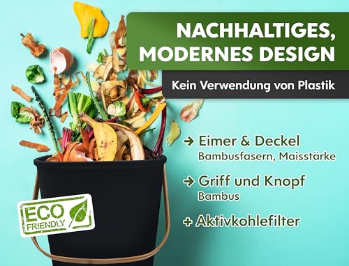 YourCasa Biomülleimer Küche klein 4L geruchsdicht für Biomüll - Komposteimer mit Aktivkohlefilter - nachhaltiger Bio Mülleimer mit Deckel Abfalleimer Behälter Bioabfallbehälter Biotonne (4L Schwarz)