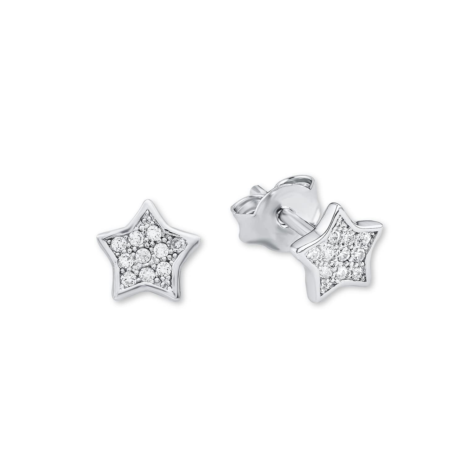 Amor Stud earrings Ear jewelry, with Zirconia synth., 6 cm, Silver, Star, Comes in jewelry gift box, 9528660