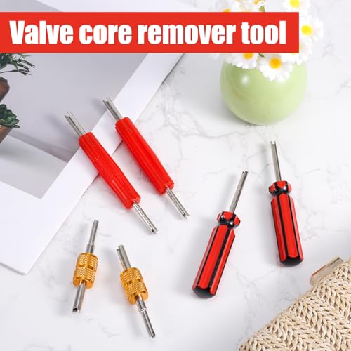 Image of PEUTIER 6pcs Valve Stem Remover Tool Kit, Tire Valve Stem Remover Tool Kit A /C HVAC Air Conditioner Valve Stem Puller Core Remover Tool Single and Dual Heads Valve Core Remover Tool (Gold)