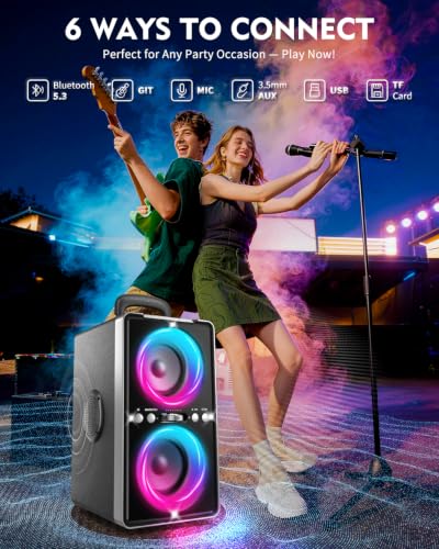 Image of YIER Bluetooth Speaker, 200W Peak Loud Stereo with Big Bass, 20H Playtime, TWS, Fast Charging, Portable Handle, Wireless Large Boombox Bocina with LED Light for Party Outdoor Backyard Camping