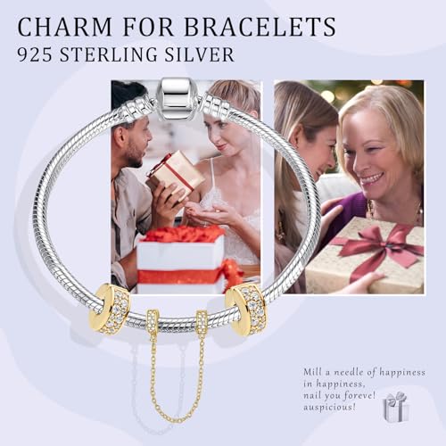 Golden Dangle Charm 925 Sterling Silver Charms for Bracelets and Necklaces Bead Charms with Cubic Zirconia Jewelry Charm for Women Family Friends4