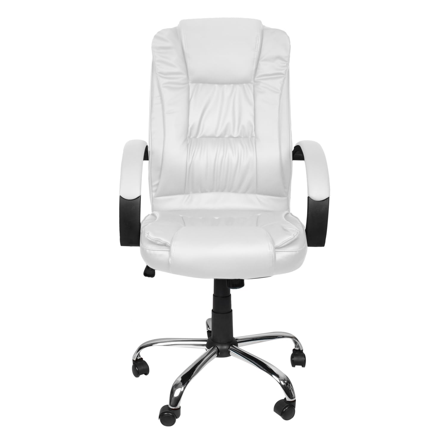 Sedia girevole da ufficio, ergonomica, funzione tilt elegante, in ecopelle, colore bianco 23240