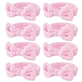 Casoty 8 Pcs Pink Spa Headbands, Soft Coral Fleece Hair Bow Headband for Washing Face, Makeup, Skincare, Yoga, Hair Accessory for Women, Girls, Adults, Gift