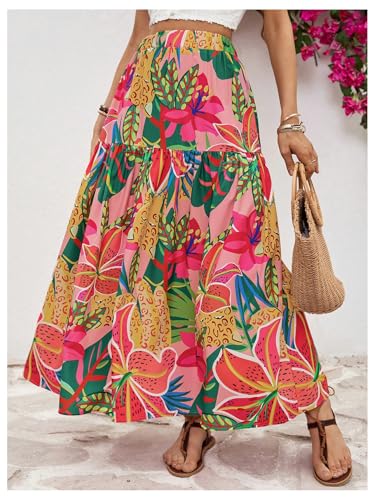 Verdusa Women's Boho Floral Print Ruffle Maxi Skirt High Waisted A Line Flowy Long Western Skirts3
