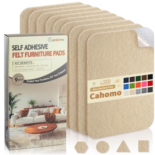 Protetor pernas cadeiras feltro adesivo móveis bege, 20 x 10 cm 3 mm espessura almofadas de feltro auto-adesivo, 9 peças antiderrapante protetor pernas móveis, para pernas de cadeira, DIY