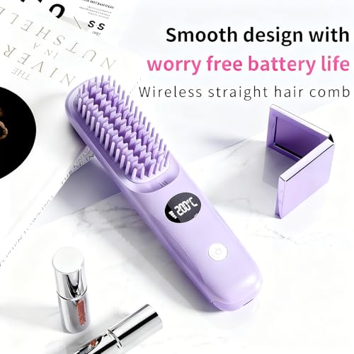 Image of Go Brush Pro Cordless Hair Straightening Brush Mini Travel Straightener | 30s Fast Heat with 3 Temperature Settings, Type-C Rechargeable 4000mAh Thermal Brush for Women