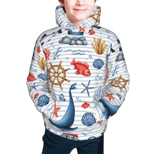 Watercolor Nautical Kids Pullover Hoodies Boys Sweatshirts Girls Athletic Clothes with Pocket2