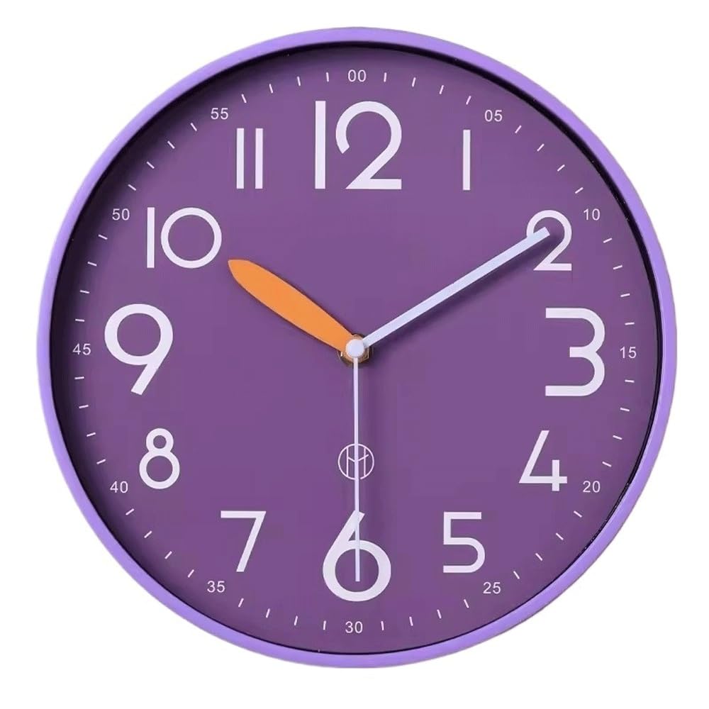 Tempo Orologio da parete semplice e silenzioso for il soggiorno di casa(Purple,Piccolo)