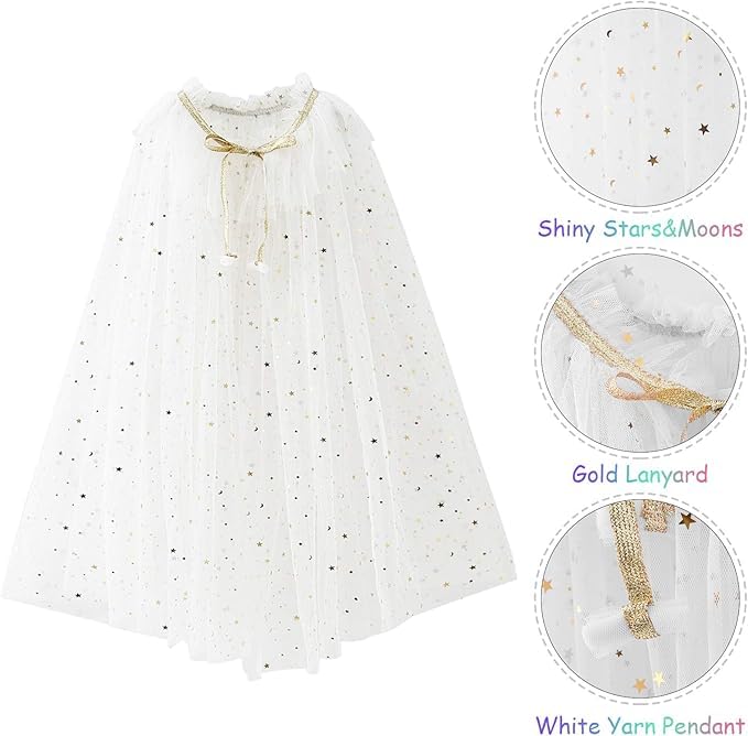 Image of Princess Cape for Girls - Colorful Sequin Cloak with Crown and Wand for Birthday, Halloween, Fancy Dress & Carnival