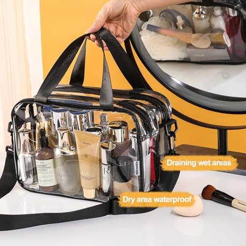 Clear Toiletry Bag for Women with Zipper–Clear Makeup Bag with Shoulder Strap & Handheld Handles – Stadium Bags for Women with Wet/Dry Compartments for Concerts, Travel, Work & Sports2