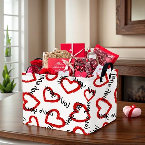 Image of Valentine's Day Basket Gift for Empty Cute Heart Large Storage Bin for Kid and Baby Room Decor (Love You Red Love)