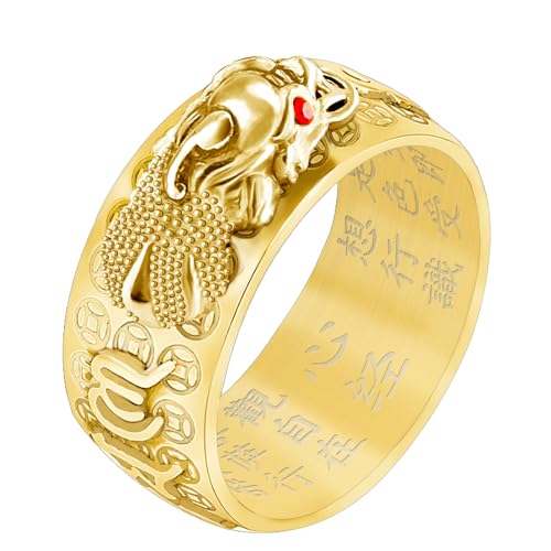 HJ HUAJ Feng Shui Ring Feng Shui PiXiu Mantra Ring PiXiu Rings Amulet Lucky Wealth Buddhist Jewelry Adjustable Ring