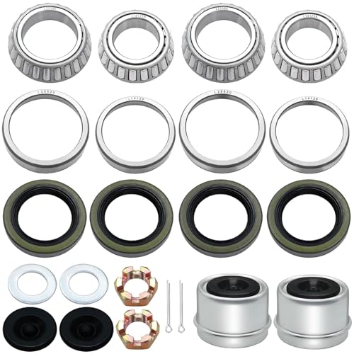 2 Sets 25580 14125A Trailer Bearing Kits Grease Seals Spindle Nuts 2.72 Dust Caps Rubber Plugs Cotter Pins Washers for 5200-7000 lb Axles