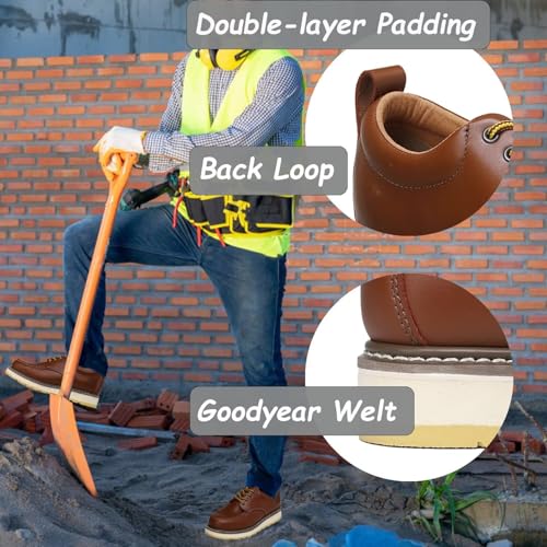 Image of Brown Men's Leather Work Boots - 4 /6 /8 Inch Composite & Soft Toe, Slip Resistant, Oil Resistant, Electrical Hazard, Mark Toe Construction Footwear