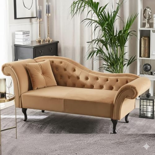 Image of Velvet Modern Chesterfield Chaise Lounge Couch 188 X 61 X 76 for Your Loving Space (TAN)