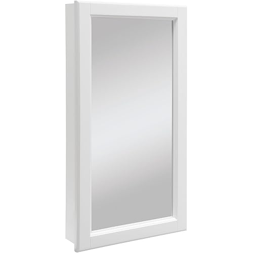 Design House 545111-WHT Wyndham Medicine 16-Inch Durable Assembled Frame Bathroom Wall Cabinet with Mirrored Door, 4.75" X 16" X 30", Semi-Gloss White Finish