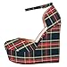 ROSERWISH Sexy 6 Inch Platform High Heel Wedge Fashion Round Toe Night Club Ankle Strap Buckle Pumps Shoes Black Plaid Size 7.5 - Zapatos for Women