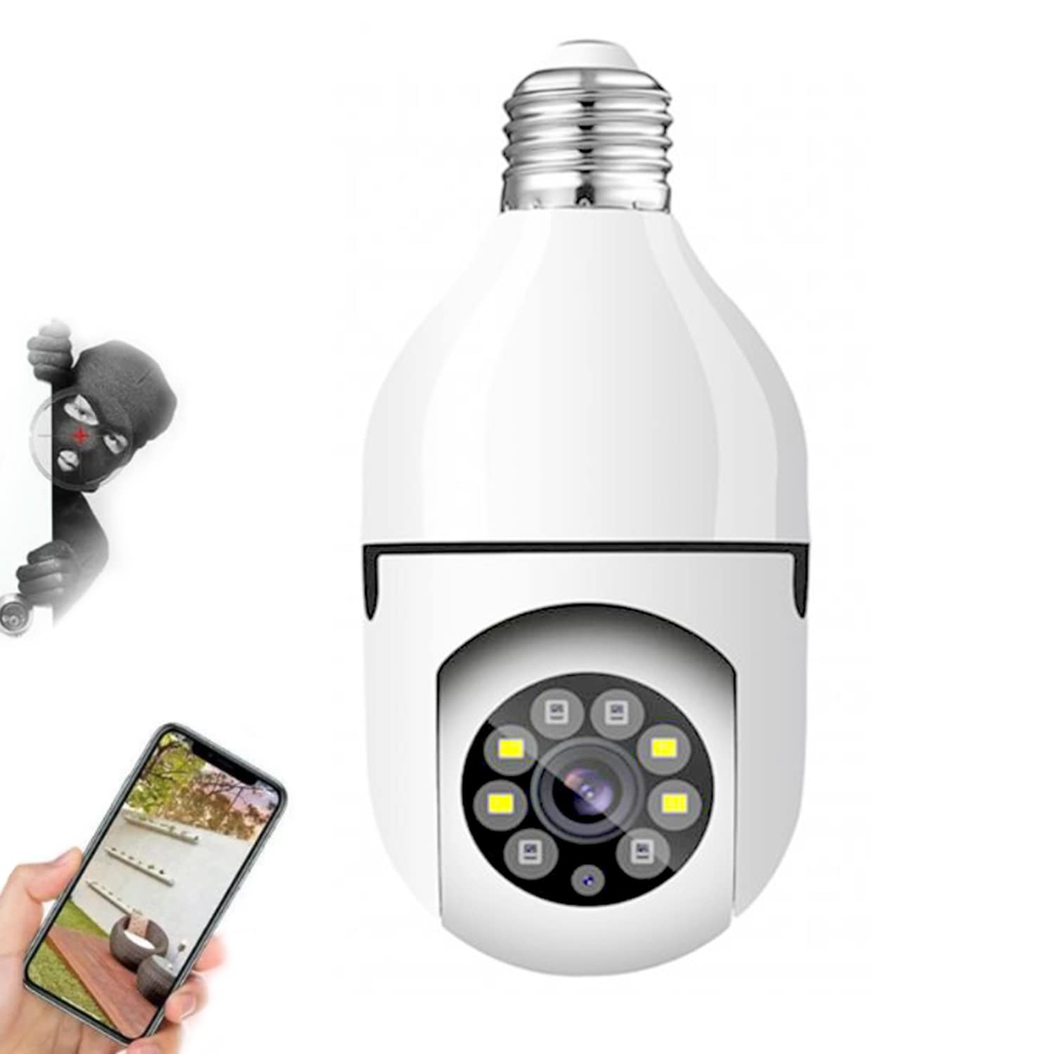 Caméra Ampoule WiFi HD panoramique 360° avec détection de Mouvement - Blanc