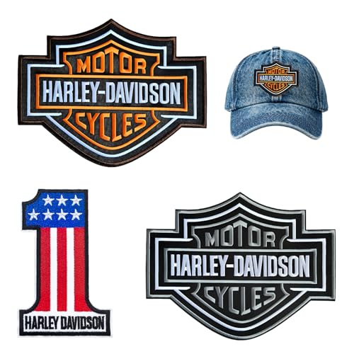 Compatibile con Harley Davidson Set di 3 toppe ricamate Davidson, da cucire o da applicare con ferro da stiro, circa dieci centimetri di lunghezza, per magliette, jeans, vestiti, borse, zaini