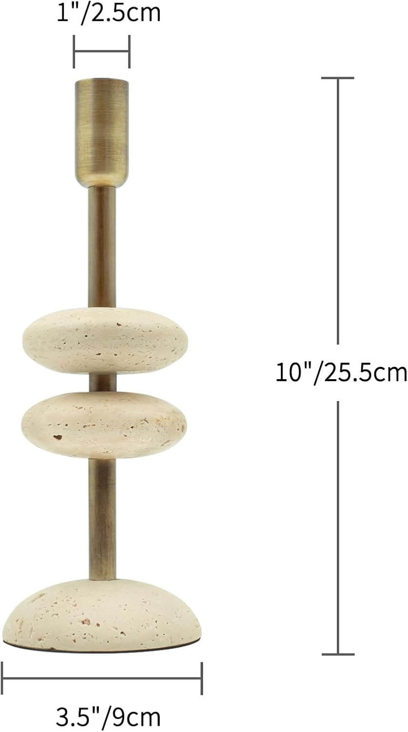 Marble Candlestick Holders, Taper Candle Holder for Table Candles White Candelabra Candle Holders for Console Tabale, Wedding Centerpiece, Cozy Home Decor, Travertine, 10''