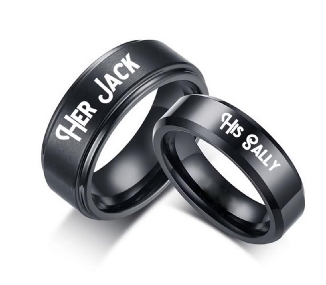 8mm/6mm His Sally Her Jack Rings for Women Men Romantic Stainless Steel Promise Wedding B…