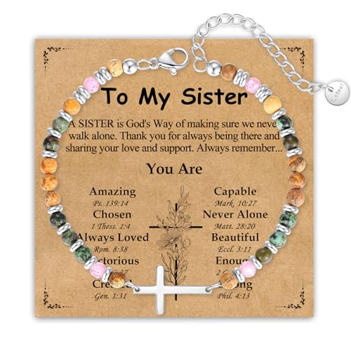 Sister Gifts, African Beaded Christian Cross Bracelet for Women, Sister Birthday Christmas Bracelet Gifts for Mothers Valentines Day Gift for Big Little Adult Sisters Gift from Brother Sisters Jewelry by YBISNAIRE - Used condition - US$5.17
