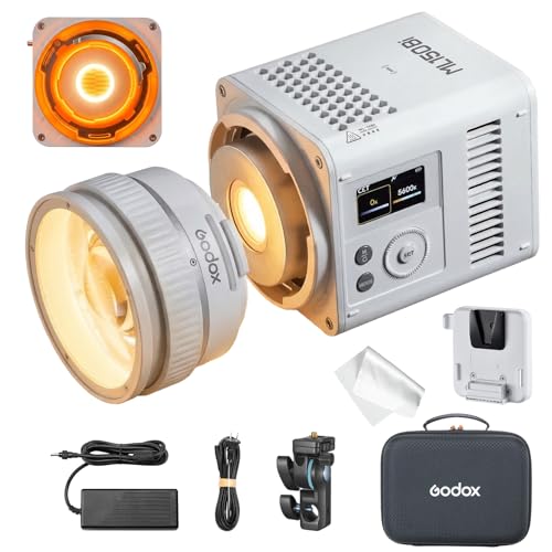 Godox ML150Bi Bi-Color LED Videoleuchte 28006500K 61.054 Lux Kompakte Modulleuchte mit Zoomobjektiv App- & Drahtlossteuerung CRI 96 TLCI 96 V-Mount & Netzbetrieb für Foto und Video