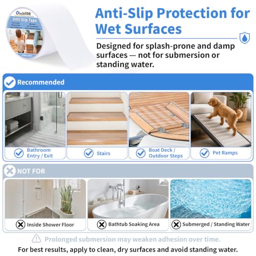 Image of Oleitodh Clear Non-Slip Tape, 4In x 60Ft, Transparent Safety Grip | Non Slip Traction Tape for Stairs, Wet Surfaces, Bathroom Entry, Boat, Outdoor Steps. Invisible, Comfortable Barefoot Texture