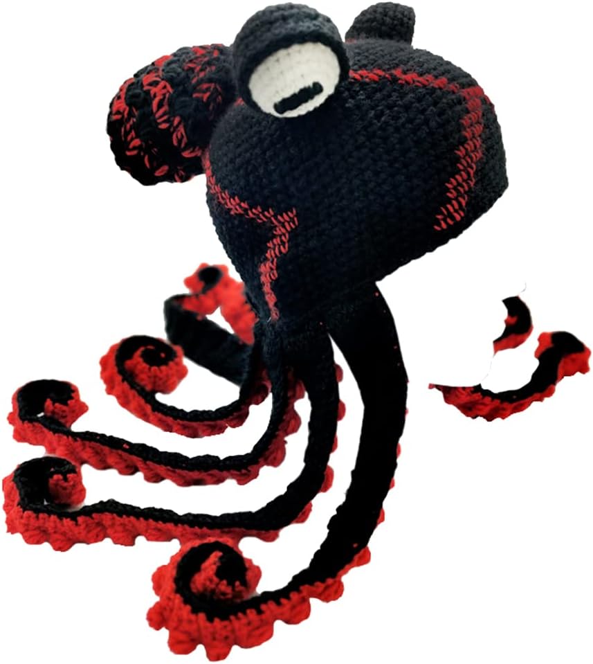 Knit Octopus Costume Hat Funny Winter Hats For Men Women Novelty Squid Beanie Hat Cosplay Costume Headwear