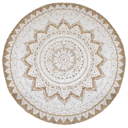 vidaXL Teppich Jute Geflochten Bedruckt Handgefertigt Wohnzimmerteppich Juteteppich Handwebteppich Bodenmatte Schlafzimmer Wohnzimmer Flur 210cm Rund