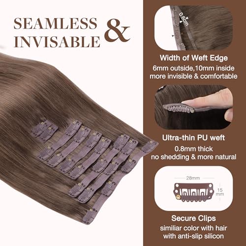 Image of GOO GOO Clip in Hair Extensions Real Human Hair, Remy Human Hair Extensions Clip ins for Women, Natural Human Hair, 14inch 130g 9Pcs, 5 Light Ash Brown