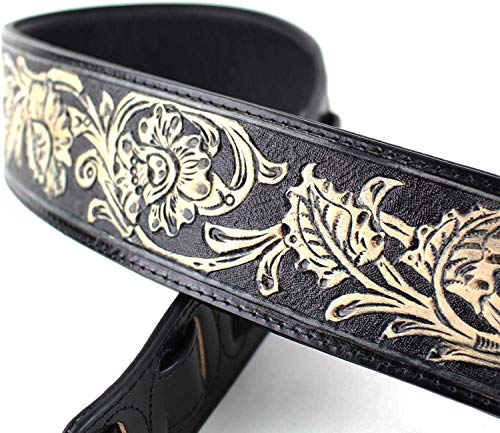 Onyx KH-02-BLK Sangle de guitare rembourrée en cuir sculpté à la main avec outils traditionnels Western Walker… - Les Beatles, Paul McCartney, John Lennon, RIngo Starr, George Harrison Onyx KH-02-BLK Sangle de guitare rembourrée en cuir sculpté à la main avec outils traditionnels Western Walker… – Image 4