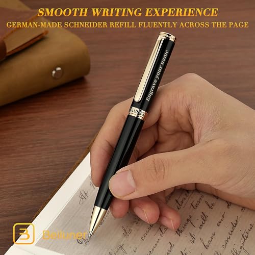 Image of BEILUNER Luxury Personalized Gel Pen with 24K Gold Finish, Black Piano Lacquer, Luxury Grade Craftsmanship, Best Pen Gift Set for Men and Women, Professional, Executive, Office, Retractable Nice Pens