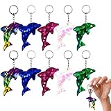 【Schlüsselanhänger delfin】 Sie erhalten 10 stück anhänger im schlüsselanhänger delfin design. Jeder anhänger ist mit glitzernden beidseitigen pailletten gestaltet, lebendige farben machen ihre party noch lustiger, sind eine schöne dekoration und ein tolles geschenk.