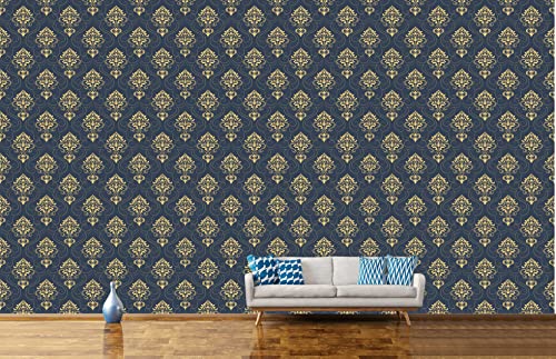 Image of CABANA HOMES Wall Stickers Botanical DIY Wallpaper (45 x 125 cm, 2 Rolls) (12 sq. ft) Decals Blue Damask Self Adhesive Furniture, Wardrobe, Office