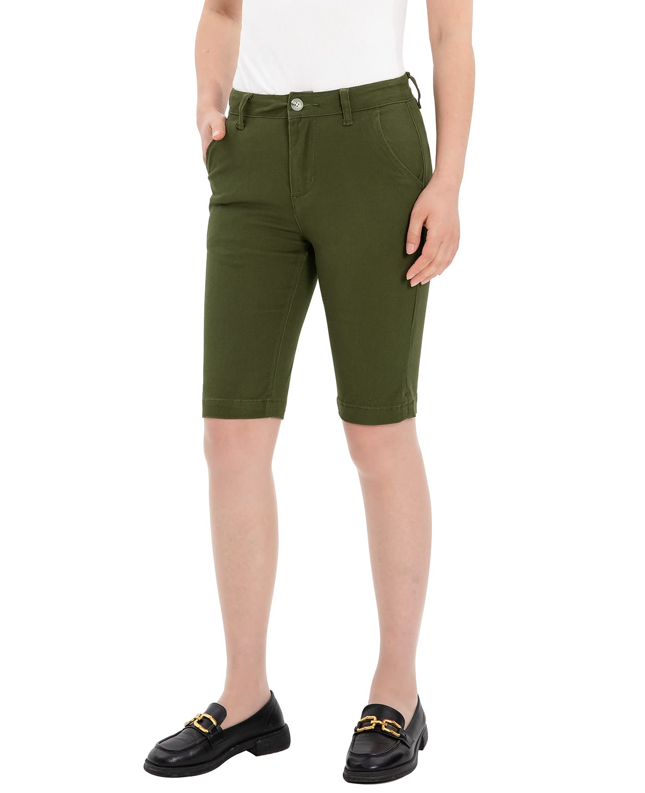 ZENTHACE Women's Bermuda Shorts Summer Solid Stretch Twill Casual Chino Walking Shorts with Pockets,10inch Inseam