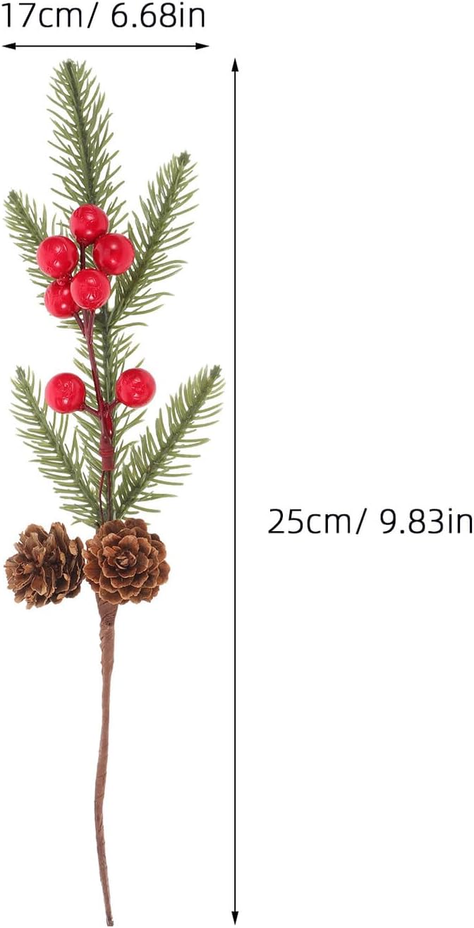 10pcs Artificial Pine Cones and Red Berry Branches Christmas Floral Picks for Holiday Wreath Making and DIY Home Decor