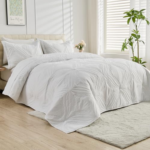 Image of Kingnex Oversized Cal King Bedspreads 120x120 for Tall King or Split California King Bed Lightweight Ultrasonic Quilted Coverlet Set 3 Pieces 1 Quilt 2 Pillow Shams White