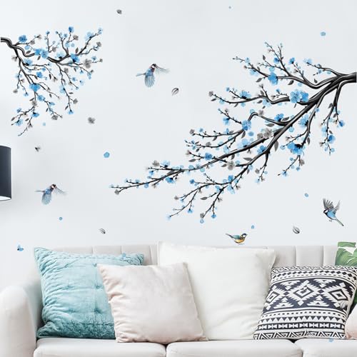 HaoFuJi Stickers Muraux Plante Fleurs Autocollant Mural Oiseaux D...